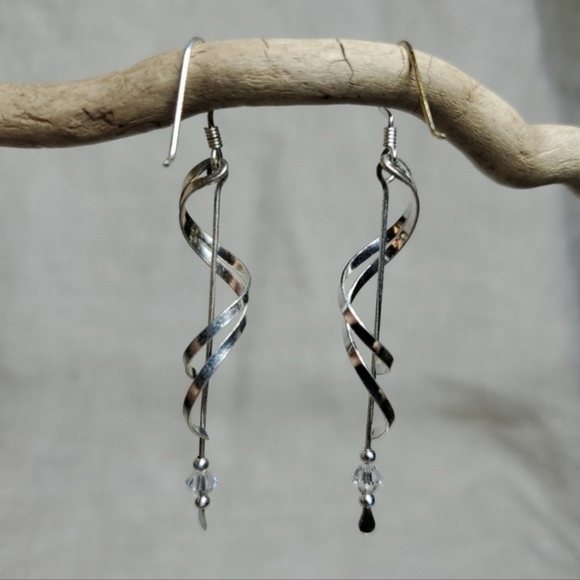 Sterling Silver Swirly Dangle Drop Earrings - Picture 2 of 4
